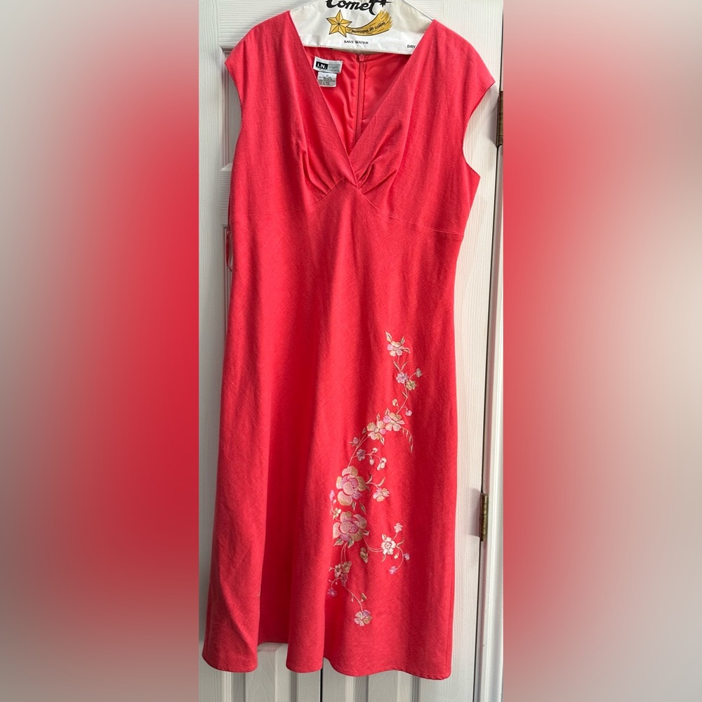 Coral Sleeveless Linen Dress